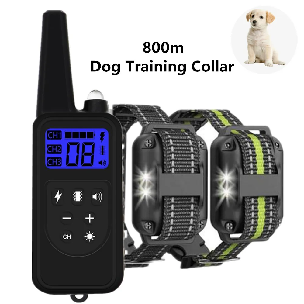 Collar de entrenamiento para perro electrónico recargable, 800m, resistente al agua, dejar de ladrar, pantalla LCD, Control remoto para golpes, vibración, sonido