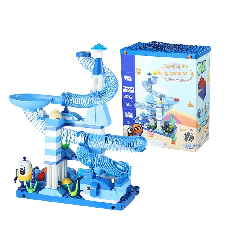 

Creative Spring Track Rolling Ball Marble Run Blocks Set Children Toys Gift