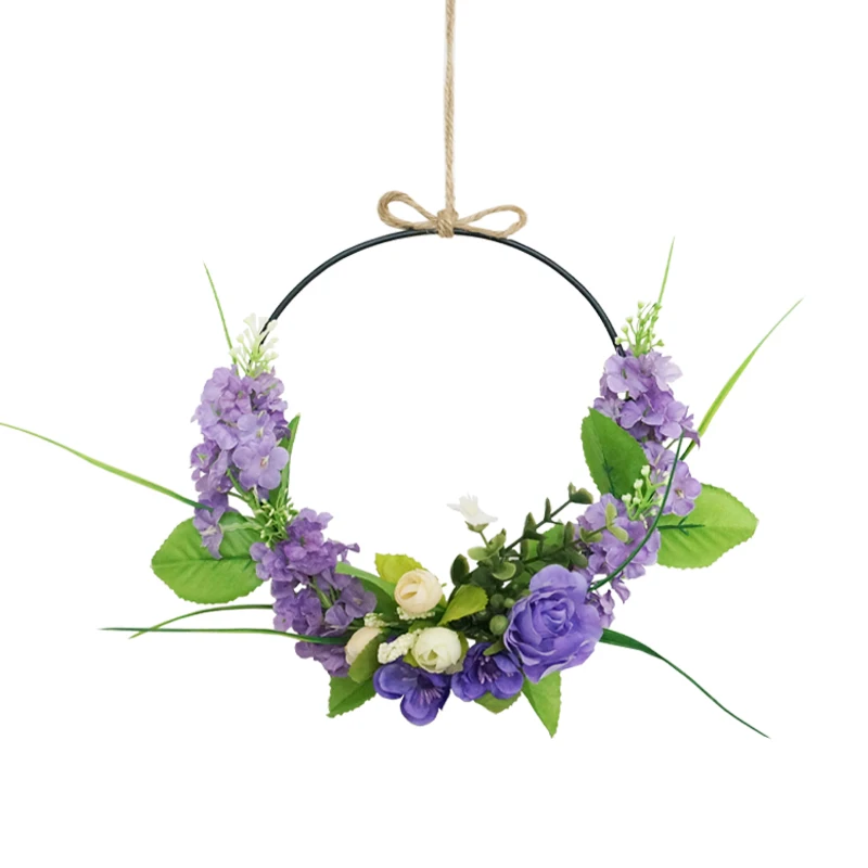

Artificial Flowers Wreaths 20cm Purple Peach Hyacinth Door decoration Garland For Wedding Party Home Farmhouse Decor