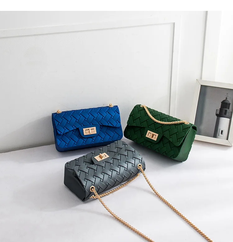 Новая матовая Желейная сумка, модная маленькая сумка, тканая цепочка, сумка через плечо, Повседневная модная женская сумочка и сумочка