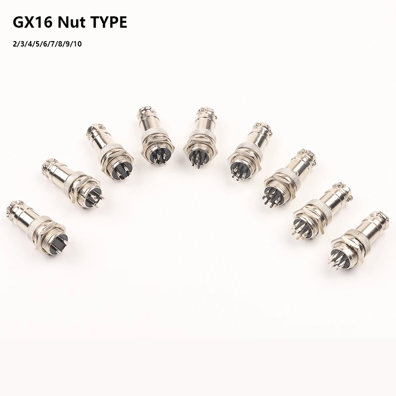 Electrical Connectors 1set GX16 Nut type Male & Female 2/3/4/5/6/7/8/9/10 Pin 16mm Aviation Socket Plug Wire Panel