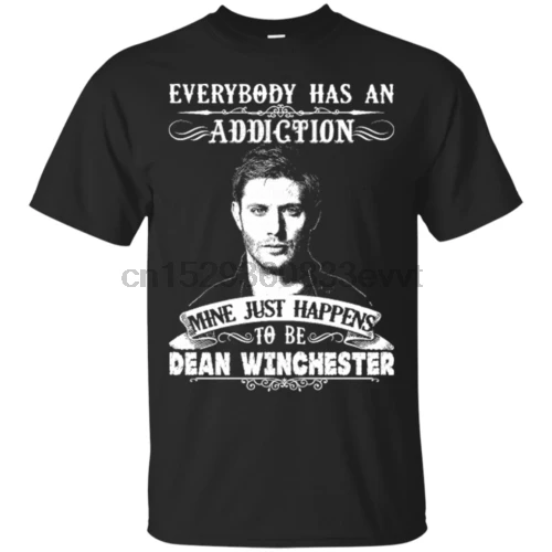 Supernatural My Addiction Is Dean Winchester Funny Black T-Shirt S-6XL |