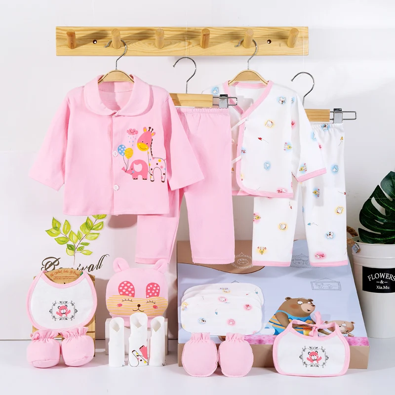 18 шт./компл. Одежда для младенцев Одежда для новорожденных с рисунком медведя Одежда для новорожденных Одежда для маленьких девочек Одежда для новорожденных мальчиков - Цвет: Розовый