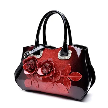 

High Quality Patent Leather Women Bags Mujer's Handbags Designer Luxury Brands Floral Large Capacity Shoulder Bolsa Ladies Totes