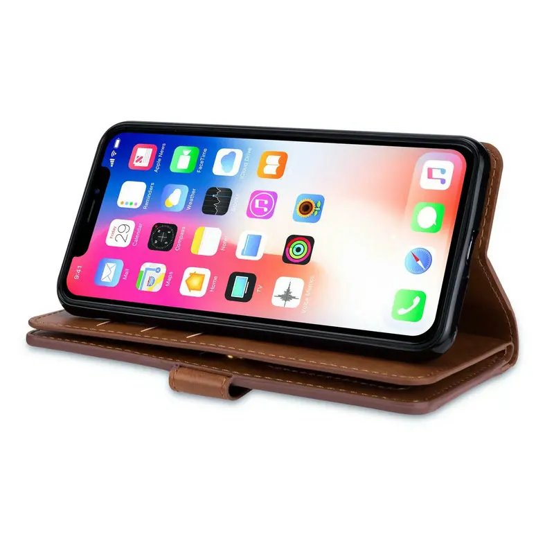 Роскошный кожаный чехол-кошелек для iPhone X XR XS MAX 5 5S 5G SE 6 6S 7 8 PLUS, отделения для карт, карман на молнии для iPhone 10 Pro Max