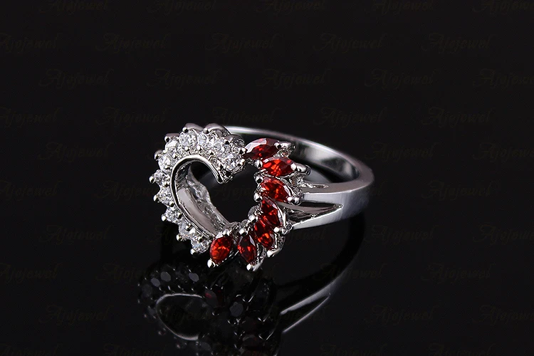 Ajojewel сердечко серебряного цвета кольцо циркониевый камень красный/фиолетовый Кольца для женщин романтическое ювелирное изделие подарок Feminino Bague Femme