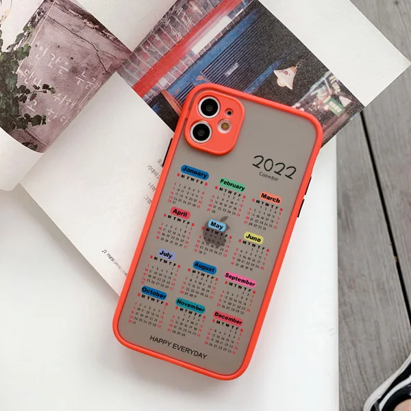Happy Everyday 2022 Calendar Phone Case for iPhone 6s 7 8 Plus SE2020 X XR XS MAX 12 11 Pro Max Hard Matte Shockproof Back Cover