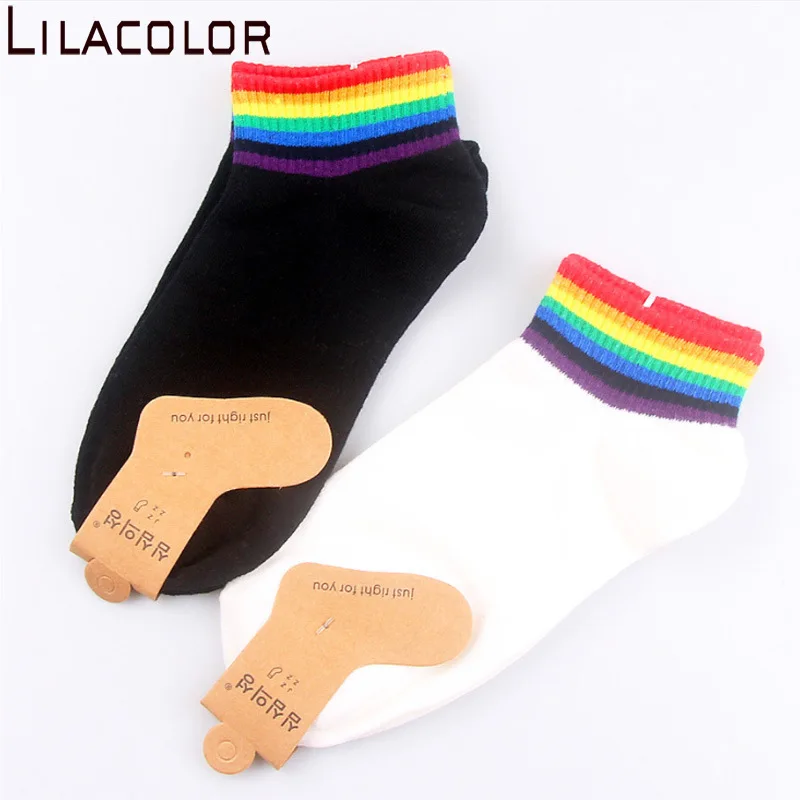 Lilacolor/разноцветные женские хлопковые короткие носки до щиколотки с радугой милые