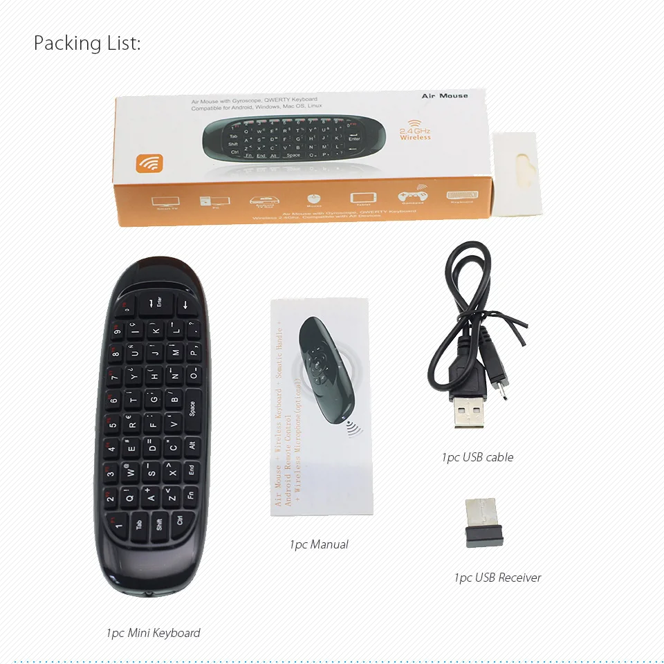 C120 Espanol испанская мини беспроводная клавиатура 2,4G Air mouse для Android tv Box IP tv Mini PC Fly mouse для медиаплеера