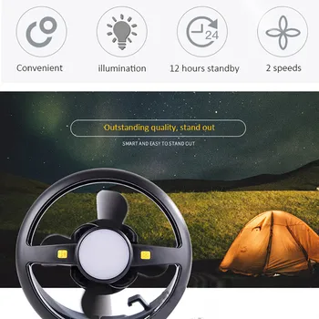 

2in 1 Portable Rechargeable USB LED Fan Light Tent Lamp Lantern With Hook for Outdoor Camping Hiking