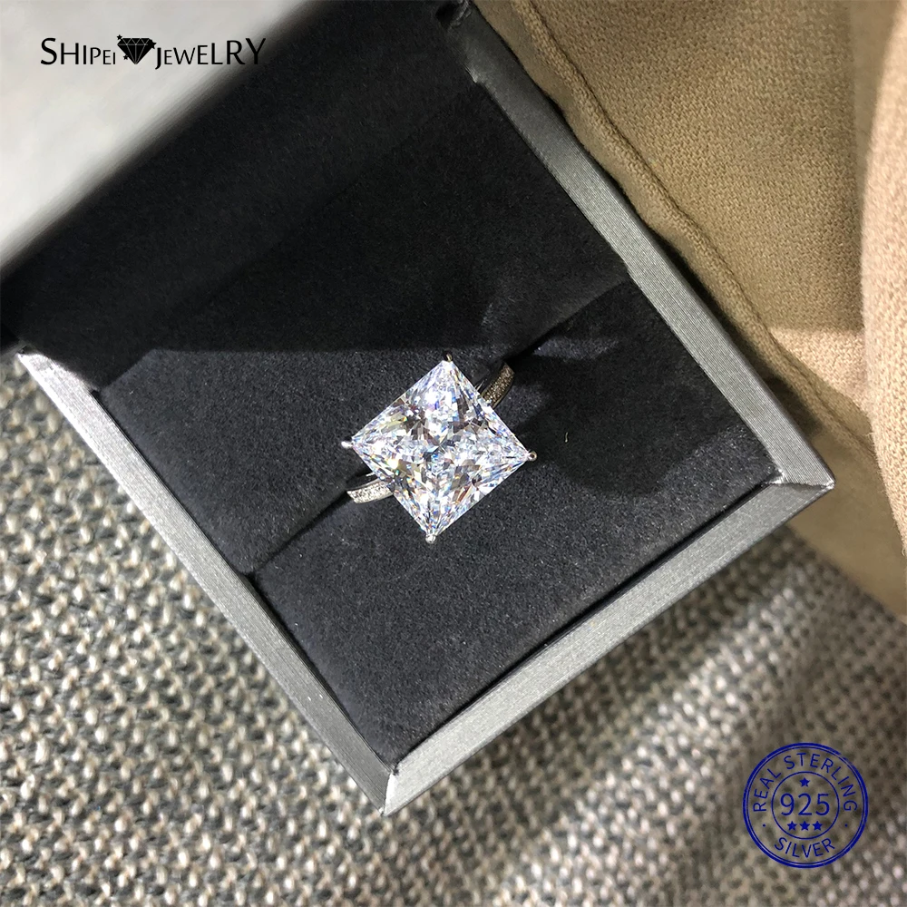 Shipei стерлингового серебра 925 пробы квадратное кольцо с топазом принцесса вырезанный квадратный сапфир кольцо свадебное для женщин мужской Подарок на годовщину