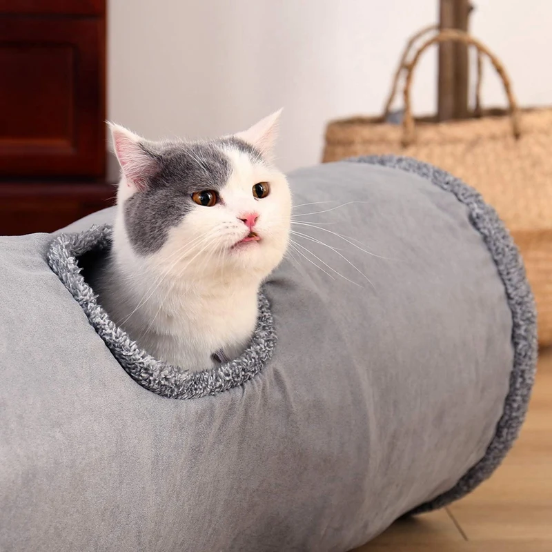 Складной туннель для кошек, игрушки для кошек, туннель для игр, прочный замшевый туннель для питомцев с мячом, диаметр 12 дюймов