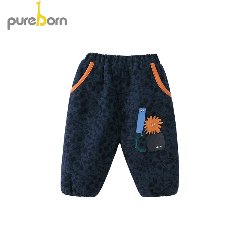 Pureborn/штаны для малышей; хлопковые утепленные жаккардовые брюки с рисунком; Штаны для маленьких мальчиков и девочек; весенне-осенняя одежда - Цвет: blue
