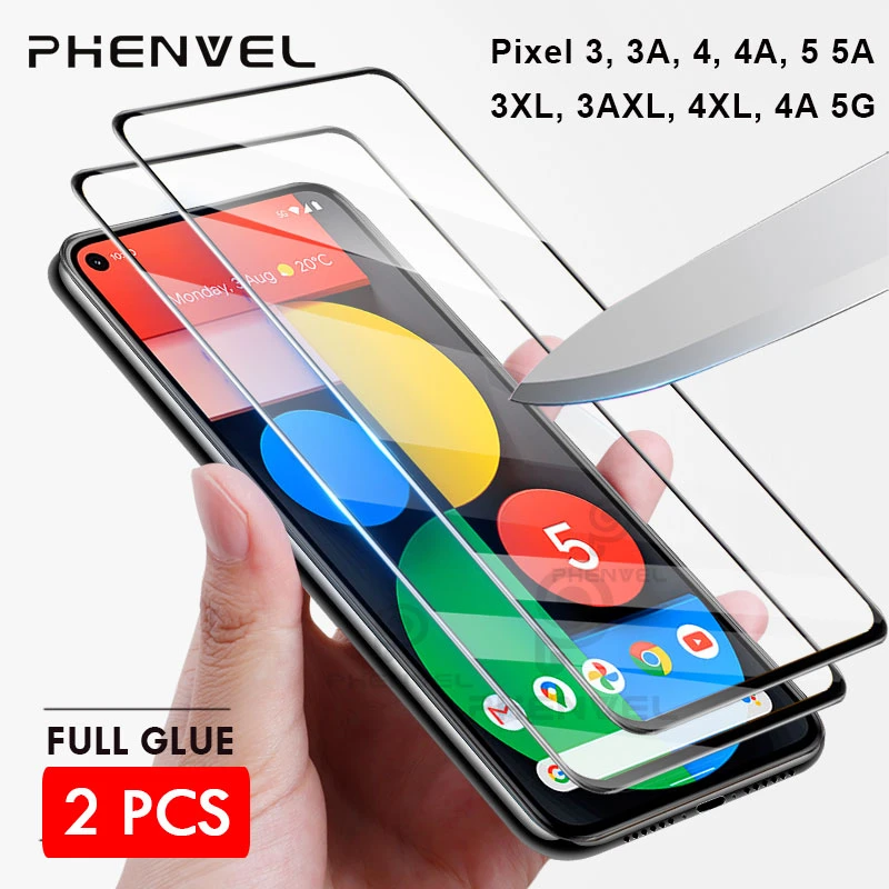 For Google Pixel 5 4 3a 3 L FULL COVER Tempered Glass Screen Protector 2-Pack
