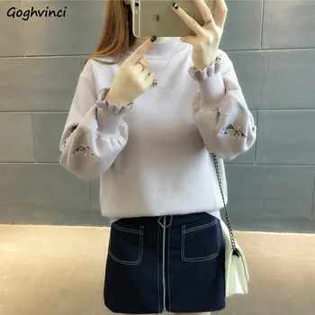 

Pullovers Women Elegant Ulzzang Korean Style Simple Embroidery High Quality Soft Loose Large Size Womens Sweater Chic All-match