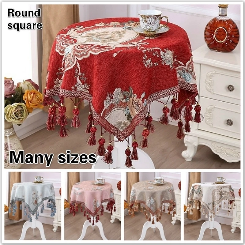 

European Chenille Embroidered Fringe Lace Tablecloth Balcony Round Table Kitchen Restaurant Decoration Mantel Nappe Many Sizes