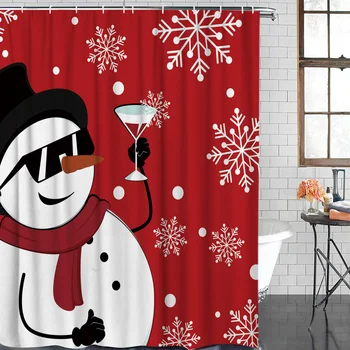

Waterproof Polyester Fabric Shower Curtain Funny Snowman Christmas Theme Shower Curtain