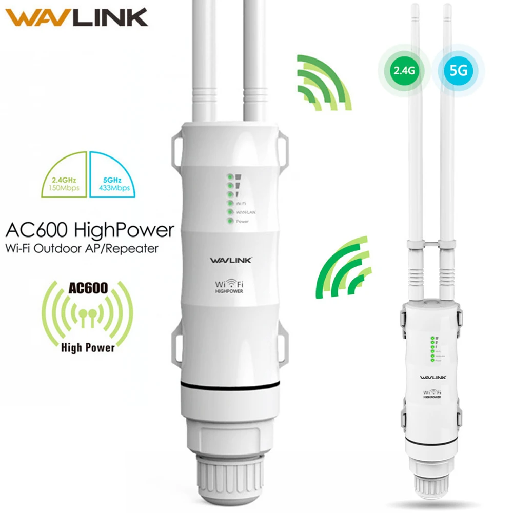 

Wavlink AC600 27dBm Wifi Extender High Power Outdoor Wifi Repeater 2.4G/150Mbps +5GHz /433Mbps Wireless Wifi Router with WISP