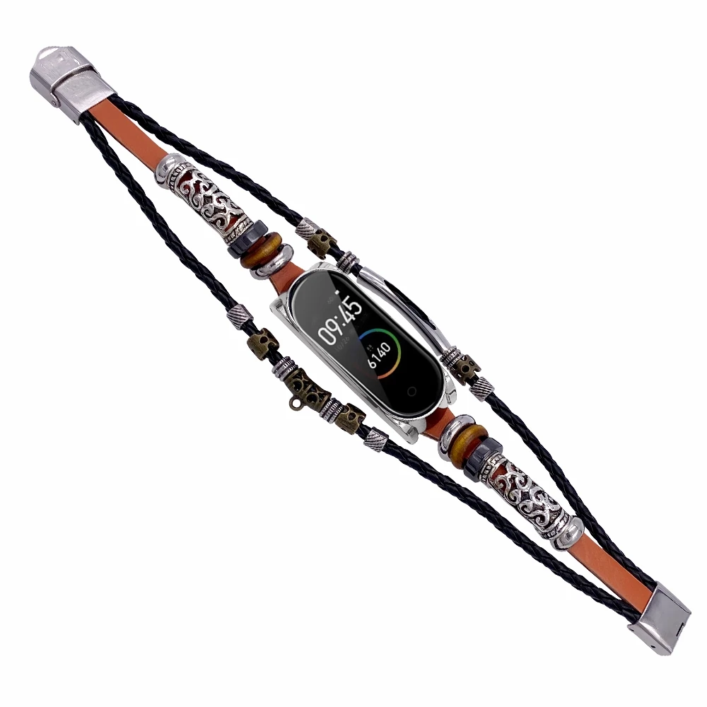 DIY браслет для mi Band 4 mi Band 3 браслет плетеная веревка+ металл+ кожаный ремешок для Xiaomi mi Band 4 3 Аксессуары для умных часов