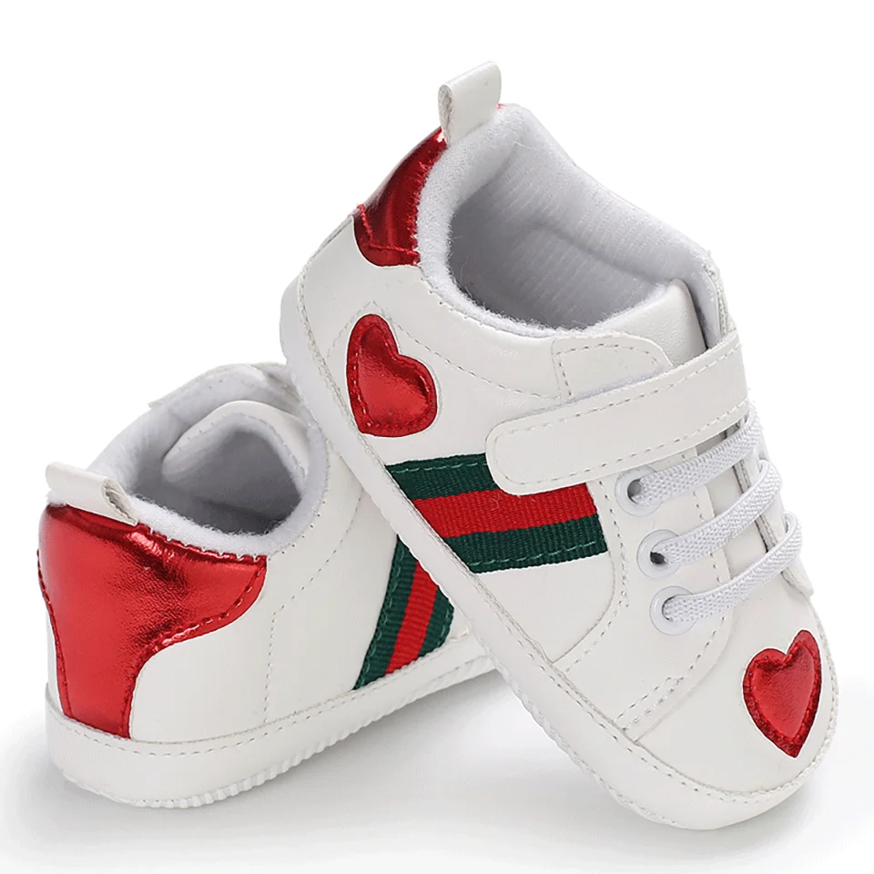 White Red Heart Горячие детские мокасины младенческие противоскользящие из искусственной кожи первые ходунки кроссовки с мягкой подошвой для новорожденных детей спортивная обувь для 0-18M Bebe мальчик девочка - Цвет: White Red Heart