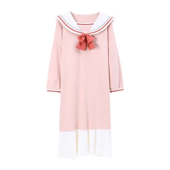 

Nightdress Women Spring And Autumn Cotton Lovely Student Princess Wind Knee Long Sleeve Pajamas Home Clothes
