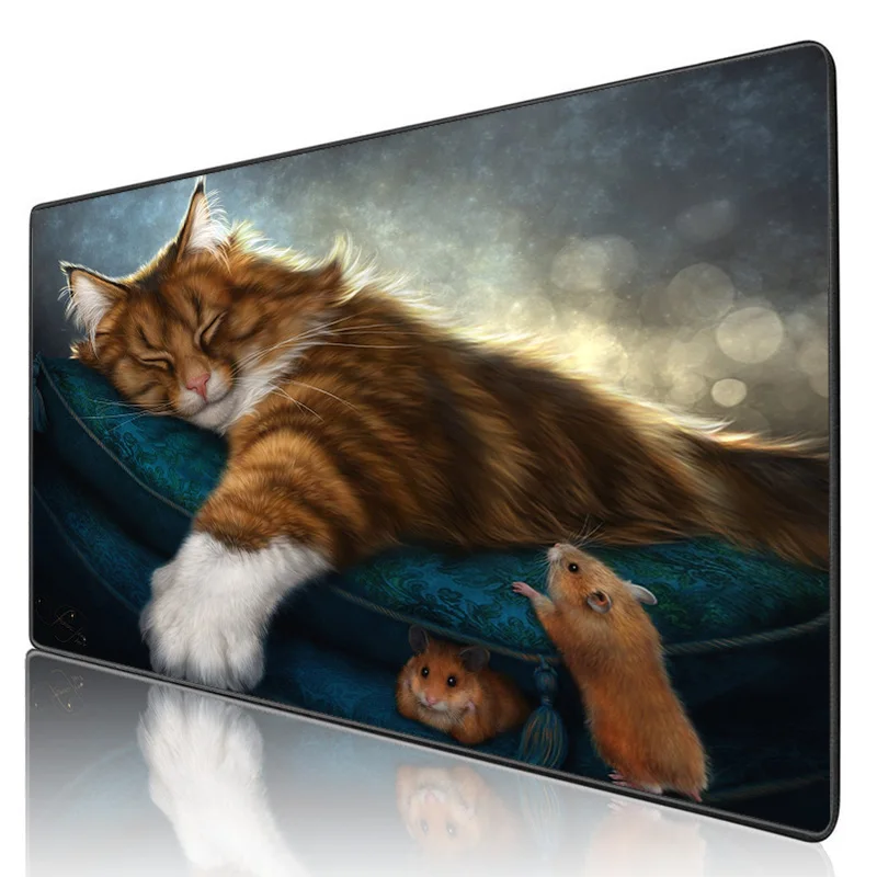 

XGZ A Lazy Cat and 2 Dumb Little HamstersGaming Mouse Pad Table Keyboard Mat Coaster Rubber Anti-skid Large Size Mousepad 2xl