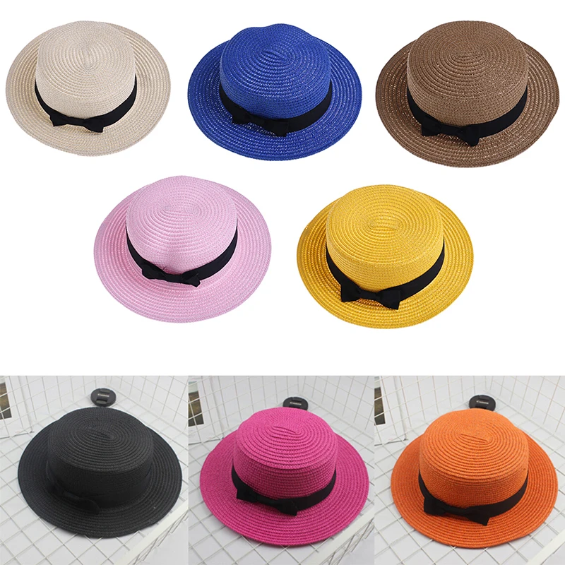 2-8T Mother Lovely Bowknot Flat Wide Brim Cap Summer Boho Straw Sun Hat Daughter Macthing Beach Cute Hat Women Kids Baby Girls