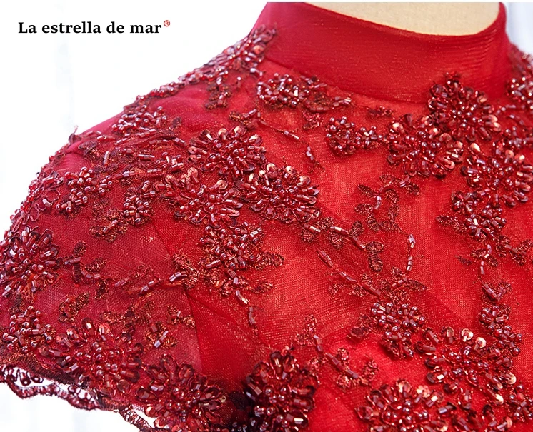 Vestido madrinha новые тюлевые с высоким воротом и коротким рукавом сзади трапециевидные Бордовые Платья для подружки невесты длинное свадебное платье для гостей advan