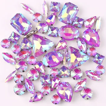 

Silver claw setting jelly candy Purple AB 50pcs/bag shapes mix glass crystal sew on rhinestone wedding dress shoes bag diy