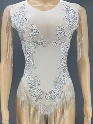 Bodysuit pole Dancing Cheerleader gymnastics Costume Birthday Nightclub Evening Wear Outfit Party  Rhinestones Stretch Leotard
