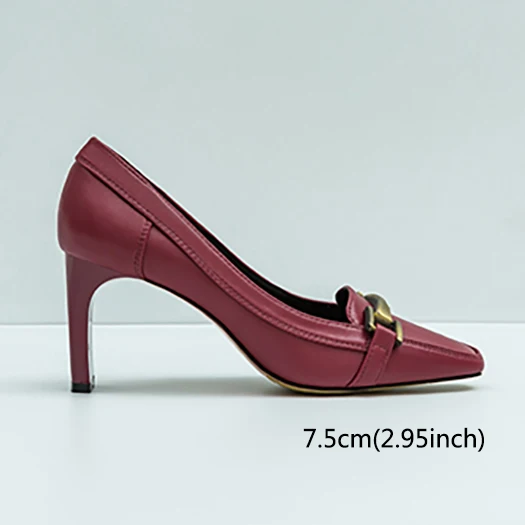 Wine Red 7.5cm Г. Весенние модные женские туфли-лодочки в стиле ретро на среднем каблуке с квадратным носком Осенняя обувь винно-Красного цвета на высоком каблуке 12 44, большие размеры, металлическая обувь 11, 43, 33 - Цвет: Wine Red 7.5cm
