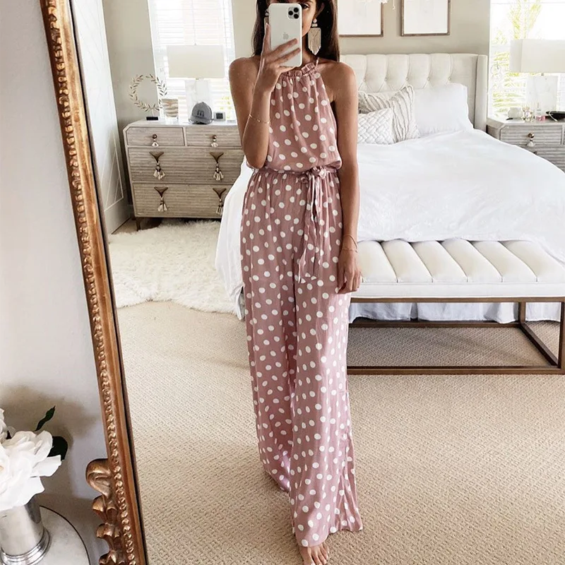 Women jumpsuit 2020 Summer Chiffon Sleeveless Vest Top Waistband jumpsuit Polka Dot Women overalls romper women jumpsuits Women jumpsuit 2020 Summer Chiffon Sleeveless Vest Top Waistband jumpsuit Polka Dot Women overalls romper women jumpsuits