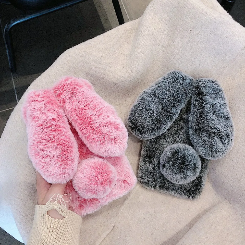 

Furry rabbit case For iPhone 11 Pro Max Feel good phone for iphone XR XS Max XS 7 8 plus Girls must-have in autumn and winter