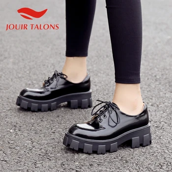 

JOUIR TALONS 2020 Droship Patent Leather Women Flat Platform Round Toe cross-tied Spring/Autumn Office Women Shoes