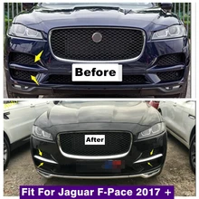 

Accessories Chrome Front Head Grille Racing Grill Air Scoop Fog Lamps Lights Panel Cover Trim For Jaguar F-Pace 2017 - 2020 ABS