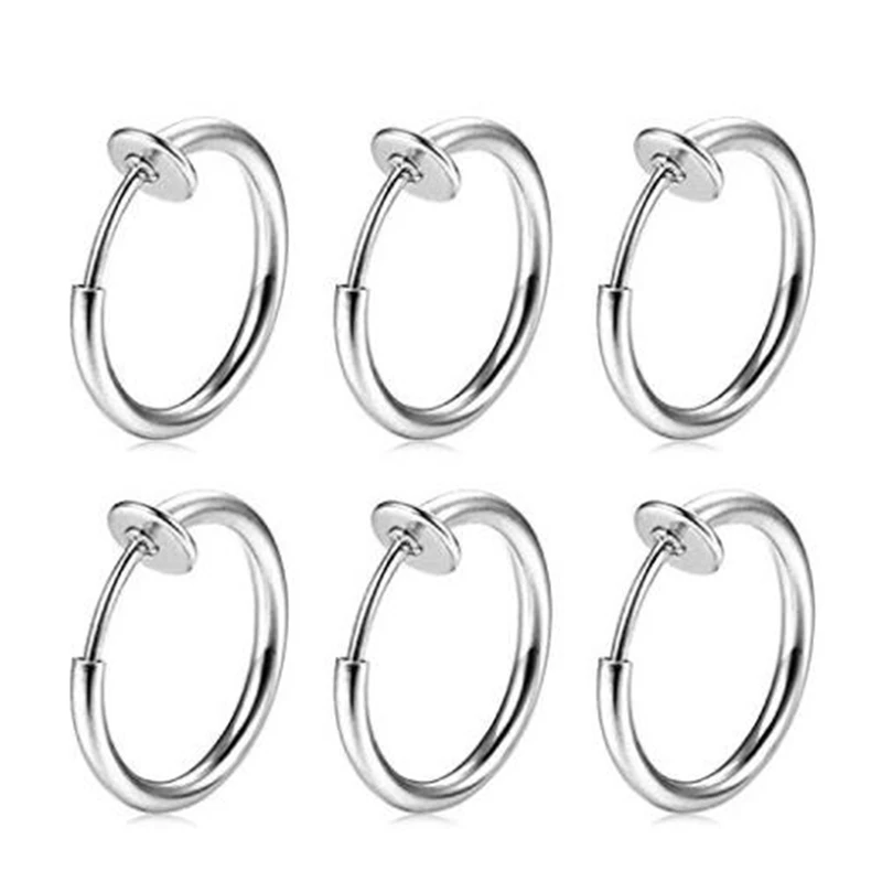 Clip On Earrings Fake Septum Cartilage Earrings Lip Ring Non Piercing Hoop Faux Body Piercing Jewelry 2PCS Retractable Earrings,Stainless Steel Fake Nose Ring Spring Hoop