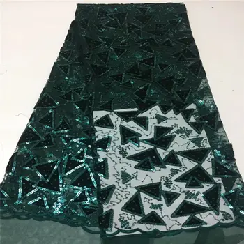 

2019 African Net Lace Fabric, High Quality Nigerian velvet lace fabric with Sequins French Tulle lace fabric For Wedding Party