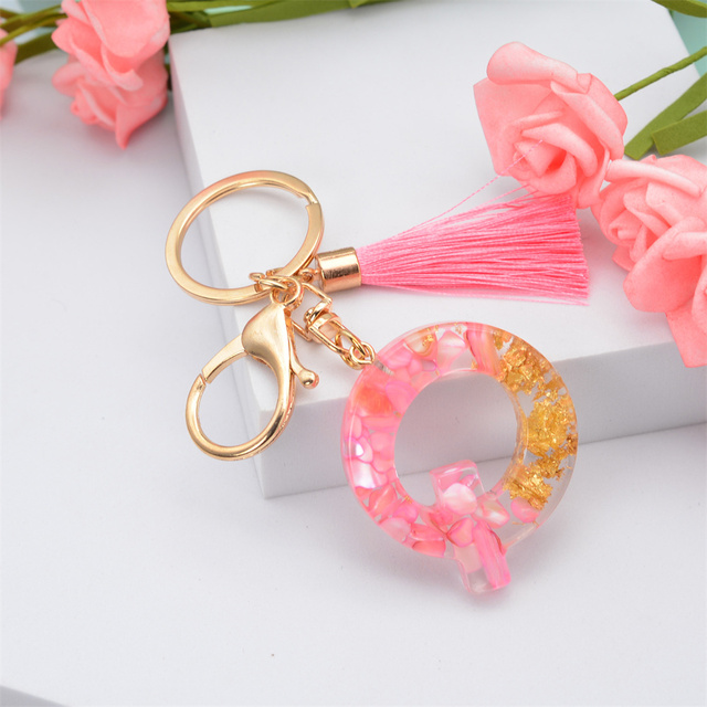 Creative Letter Alphabet Crystal Arylic Liquid Keychain Women Key Chains Ring Car Bag Tassels Pendent Charm Gift Accessory