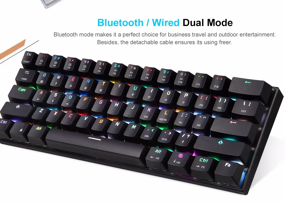 modo duplo teclado mecânico 61 teclas rgb led backlight gaming keyboard