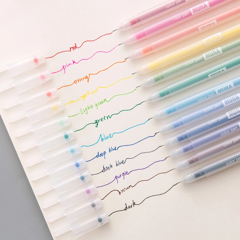 

0.5mm 12 Colourful Gel Pen Fluorescent Highlighters Watercolor Drawing Pen School Hand Account Color Ballpoint Pen Cute Pen