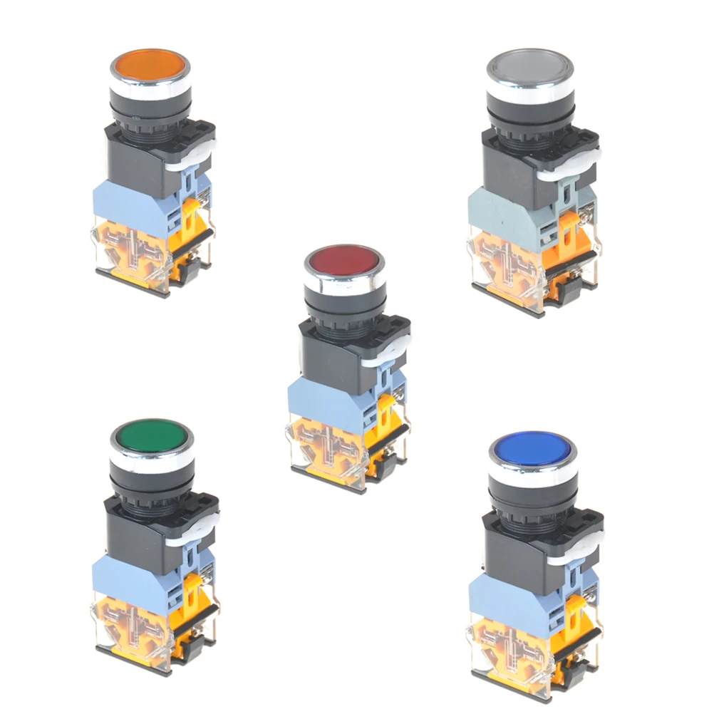 1PC Push Button Switch LED LA38-11DS Latching Switch Sliver Contact Button Switch With Light 22mm 220V 5 Colors