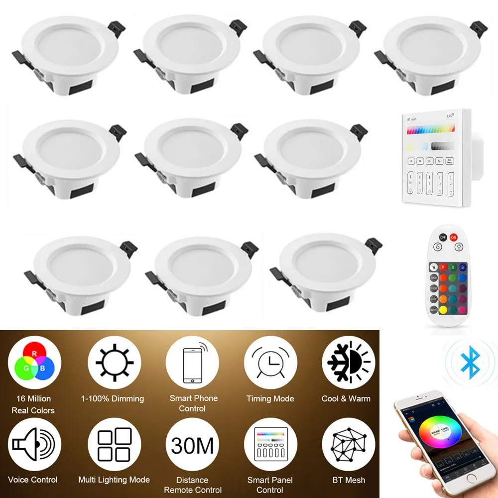 

10X RGB Warm Cool White 3in1 LED Ceiling Lamp Panel Down Light WIFI/Bluetooth Mesh /Wall Touch/APP/Voice Controller Timer Dimmer