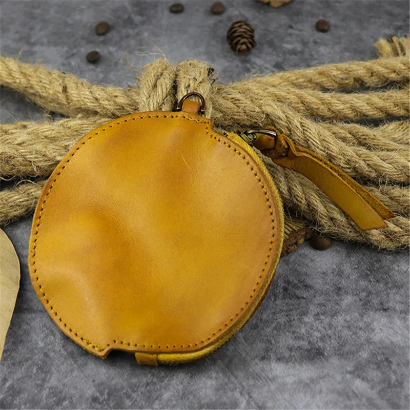 

Retro leisure all-match creative portable round coin purse natural genuine leather men's and women's universal mini purse