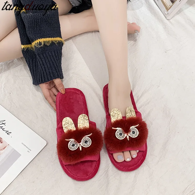 

winter women home slippers shoes woman crystal cute slippers slides women faux fur winter slippers femme