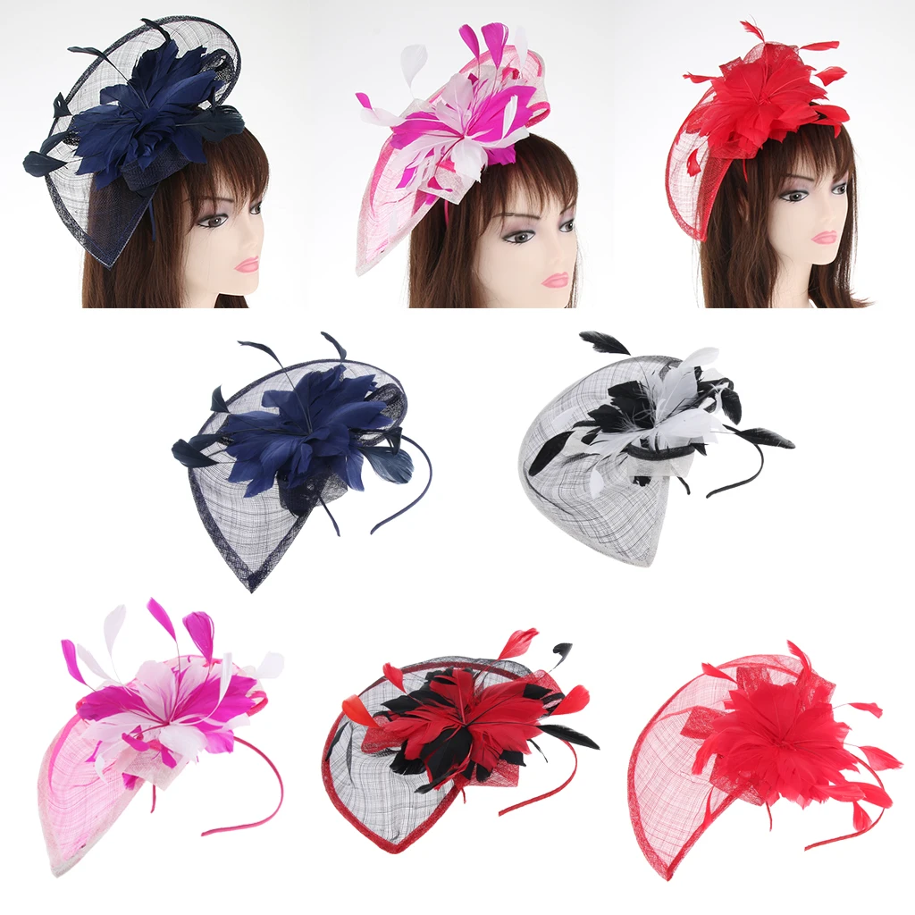Women Lady Bridal Feather Fascinator Cocktail Party Hats Headpieces Headband