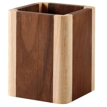 

Wood Desk Pen Holder Pencil Organizer Desktop Office Pencils Stand Holder Simple(Maple Side Walnut Center)