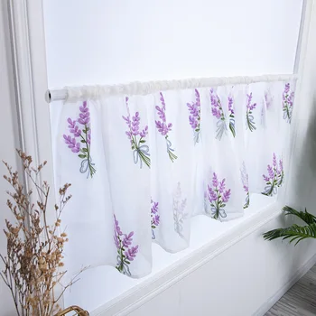 

1 PC W100xL50cm Rod Pocket Short Curtain For Kitchen Cafe Embroidered Purple Lavender Romantic Roman Curtain JS208C