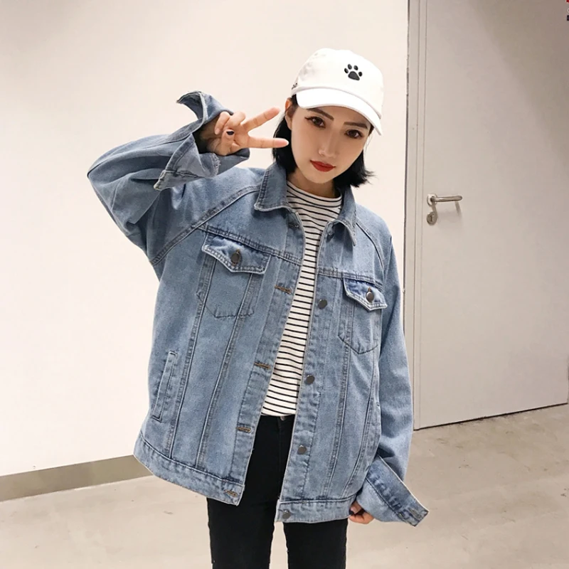 

Korean Fashion Women's Boyfriend Denim Jacket 2019 Harajuku Streetwear Long Sleeve Loose Basic Jean Coats Girls Casual Outwear