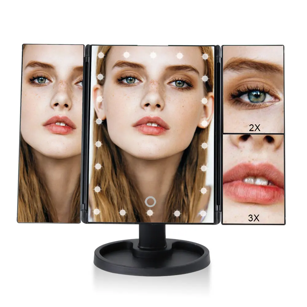 

Cosmetic 22 LED Makeup Mirror Light Grossissant Flexible Touch Screen Magnifying 1X/2X/3X/10X Woman Vanity Adjustable Mirrors