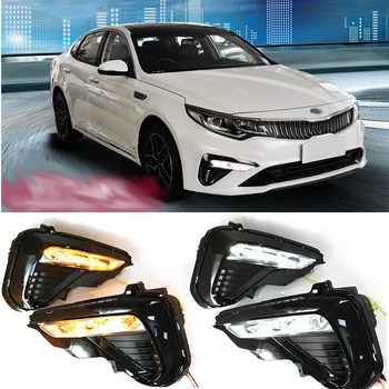 

For Kia Optima K5 2019 2020 DRL LED Daytime Running Lights With Yellow Turn Signal Front Fog Light Lamp Cover